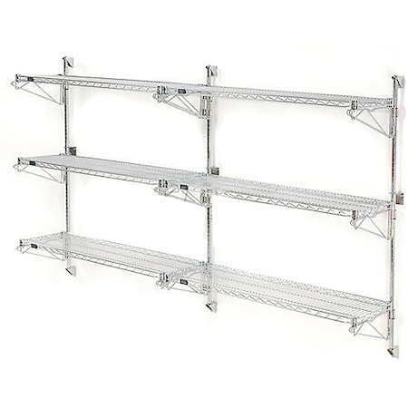 Nexel Poly-Green Wall Mount Wire Shelving, 60W x 14D x 54H 3-Shelf Add-On B1137067GZ